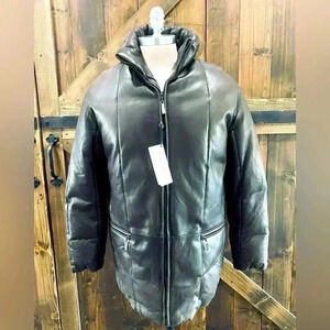 NWT Calvin Klein Collection Cocoa Brown Lambskin Quilted Puffer Jacket Men’s M